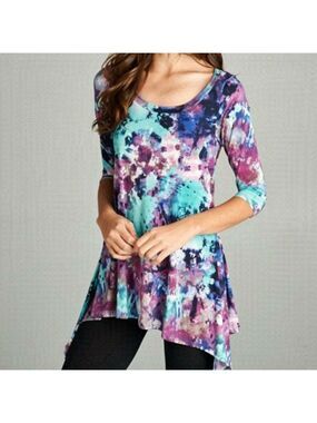 EMERALD 3/4 Sleeve Watercolor Tunic Top Size Small NWT